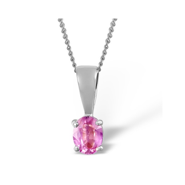 Pink Sapphire 5 X 4mm 9K White Gold Pendant Necklace - Image 1