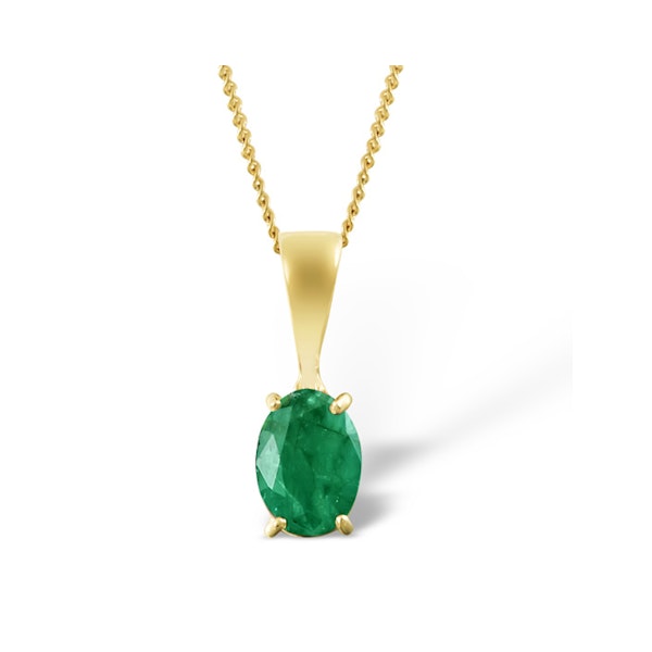 Emerald 7 x 5mm 18K Yellow Gold Pendant Necklace - Image 1
