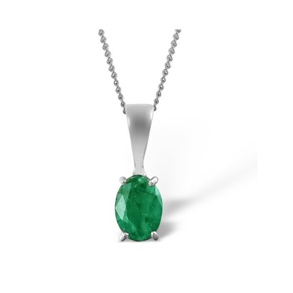 Emerald 7 x 5mm 18K White Gold Pendant Necklace - Image 1