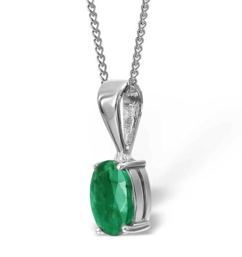 Emerald 7 x 5mm 18K White Gold Pendant Necklace - Item FER24-GY