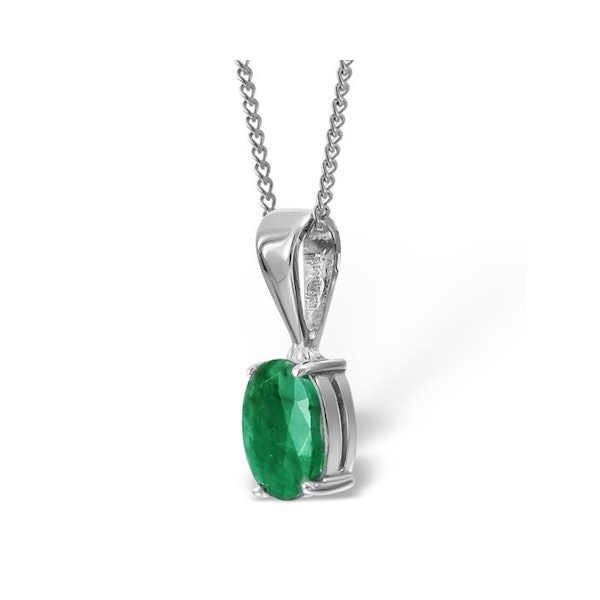 Emerald 7 x 5mm 18K White Gold Pendant Necklace - Image 2