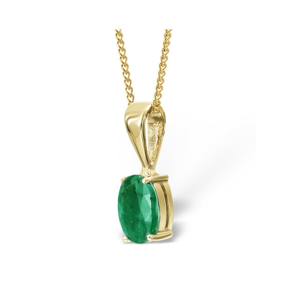 Emerald 7 x 5mm 18K Yellow Gold Pendant Necklace - Image 2