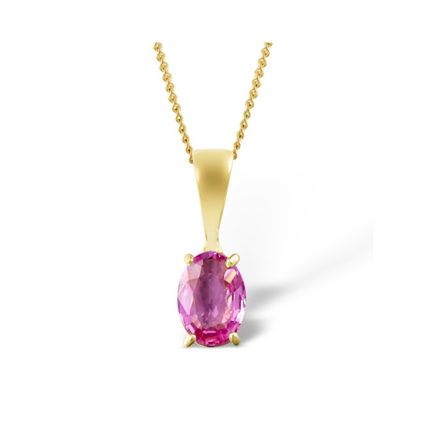 Pink Sapphire 7 X 5mm 9K Yellow Gold Pendant Necklace - Image 1