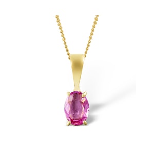Pink Sapphire 7 X 5mm 9K Yellow Gold Pendant Necklace