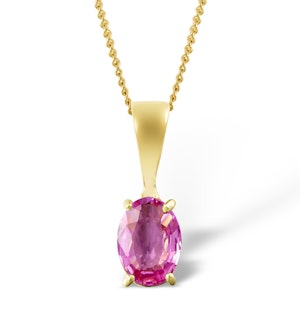Pink Sapphire 7 X 5mm 18K Yellow Gold Pendant Necklace