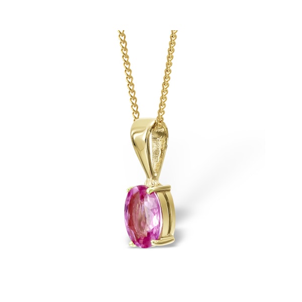 Pink Sapphire 7 X 5mm 9K Yellow Gold Pendant Necklace - Image 2