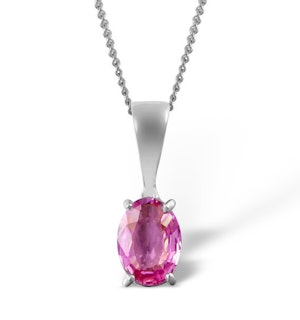 Pink Sapphire 7 X 5mm 9K White Gold Pendant Necklace
