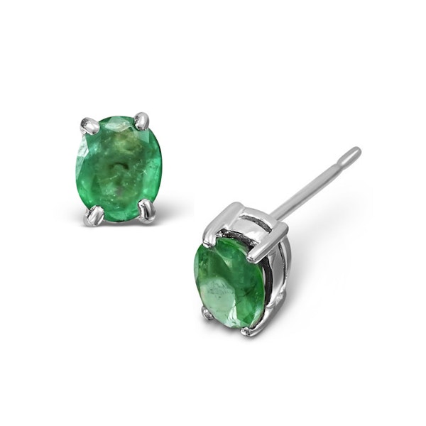 Emerald 5 x 4mm 0.64ct 18K White Gold Earrings - Image 1