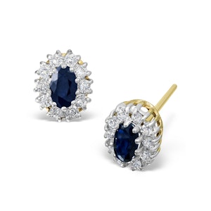 Sapphire 5mm x 3mm And Diamond 18K Yellow Gold Earrings
