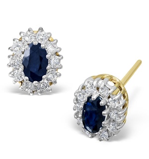 Sapphire 5mm x 3mm And Diamond 18K Yellow Gold Earrings