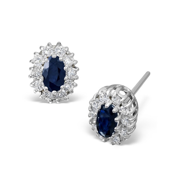 Sapphire 5mm x 3mm And Diamond 9K White Gold Earrings - Image 1