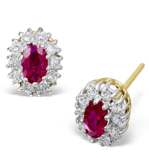Ruby 5 x 3mm And Diamond 18K Yellow Gold Earrings
