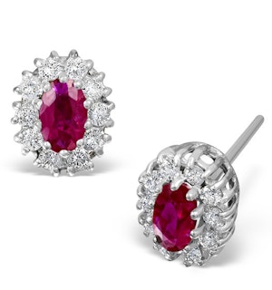 Ruby 0.32CT And Diamond 9K White Gold Earrings