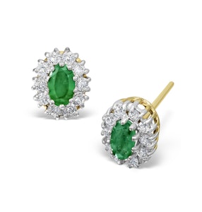 Emerald 5 x 3mm And Diamond 9K Yellow Gold Earrings