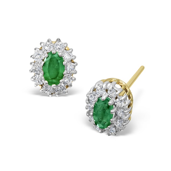 Emerald 5 x 3mm And Diamond 9K Yellow Gold Earrings - Image 1