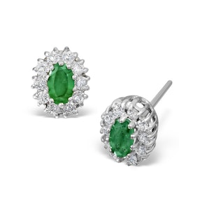 Emerald 5 x 3mm And Diamond 9K White Gold Earrings Item FEG26-GY