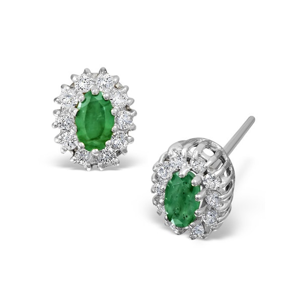 Emerald 5 x 3mm And Diamond 9K White Gold Earrings Item FEG26-GY - Image 1