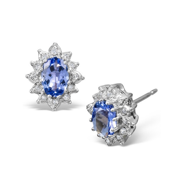Tanzanite 6 x 4mm And Diamond Cluster 9K White Gold Earrings - Image 1