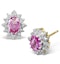 Pink Sapphire 6 X 4mm and Diamond Cluster 9K Gold Earrings - image 1