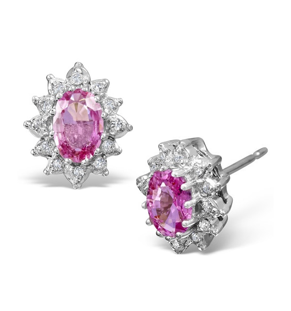 Pink Sapphire 6 X 4mm and Diamond 18K White Gold Earrings - image 1
