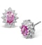 Pink Sapphire 6 X 4mm and Diamond Cluster 9K White Gold Earrings - image 1
