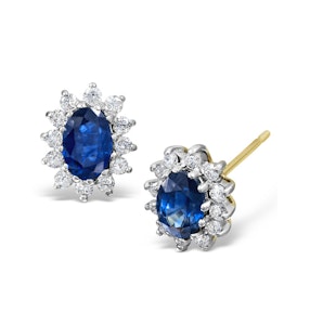 Sapphire 6mm x 4mm And Diamond 18K Yellow Gold Earrings