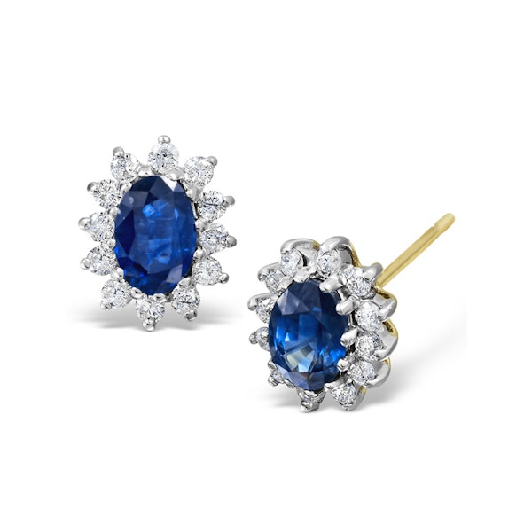 Sapphire 6mm x 4mm And Diamond 18K Yellow Gold Earrings - Image 1