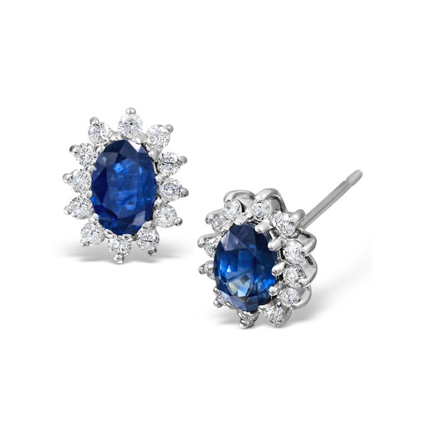 Sapphire 6mm x 4mm And Diamond 18K White Gold Earrings - Image 1