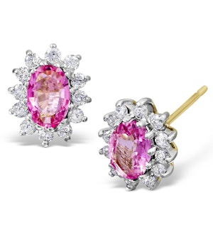 Pink Sapphire 6 X 4mm and Diamond 18K White Gold Earrings Feg27-Ru