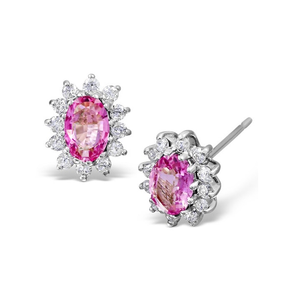Pink Sapphire 7 X 5mm and Diamond 9K White Gold Earrings - Image 1