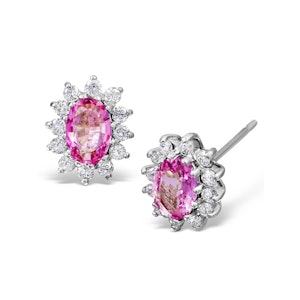 Pink Sapphire 7 X 5mm and Diamond 9K White Gold Earrings