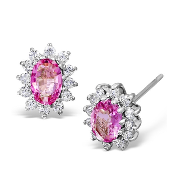 Pink Sapphire 7 X 5mm and Diamond 9K White Gold Earrings - image 1