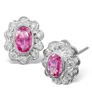 Pink Sapphire 6 X 4mm and Diamond 18K White Gold Earrings Feg28-Ruy