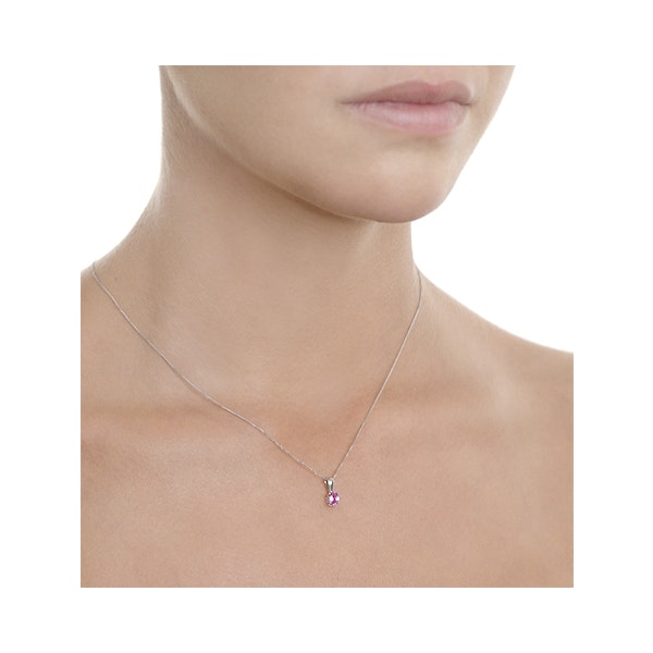 Pink Sapphire 5 X 4mm 9K White Gold Pendant Necklace - Image 2