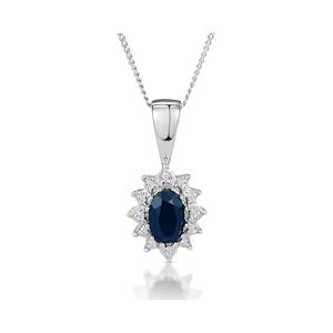 Sapphire 6 x 4mm And Diamond 18K White Gold Pendant Necklace