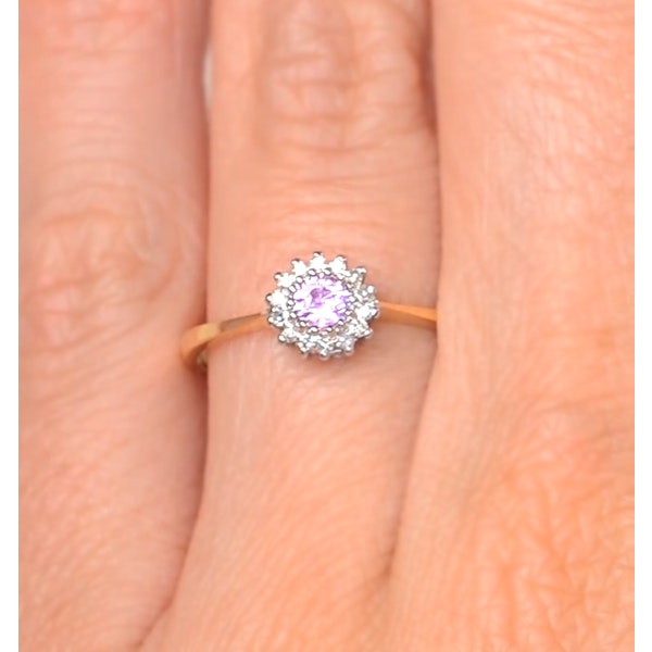 Pink Sapphire and 0.07ct Diamond Ring 9K Yellow Gold - Image 4