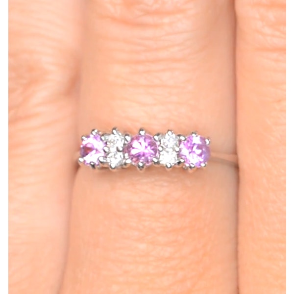 Pink Sapphire and 0.06ct Diamond Ring 9K White Gold - Image 4