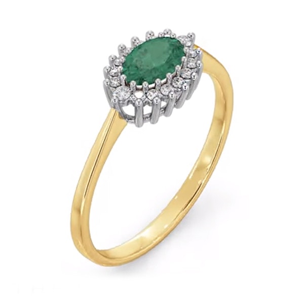 Emerald 6 x 4mm And Diamond 9K Gold Ring SIZES AVAILABLE L R - Image 2