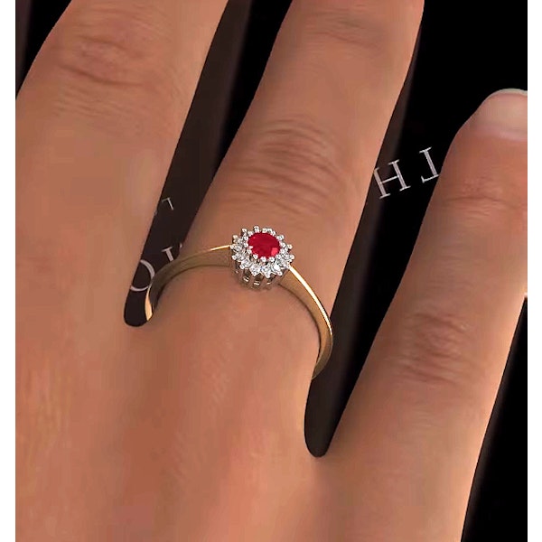 Ruby 3.5 x 3.5mm And Diamond 9K Gold Ring - Image 4