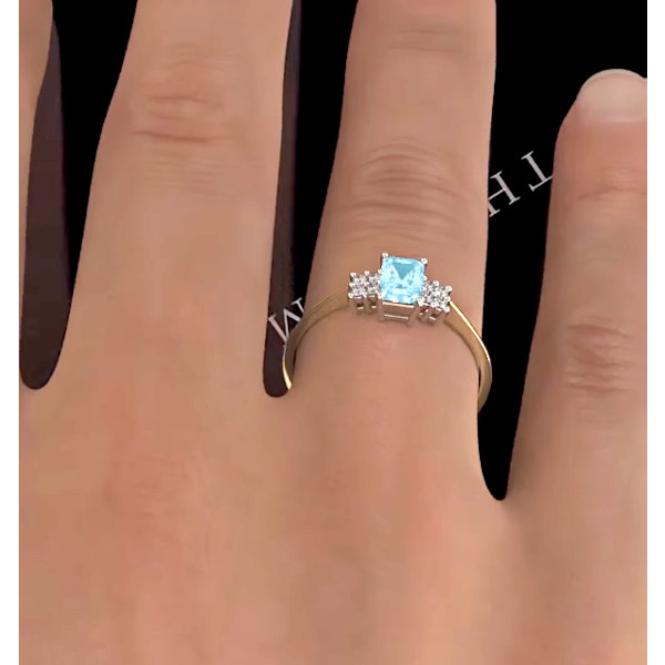 Blue Topaz 6 x 4mm And Diamond Ring 9K Yellow Gold - Image 3