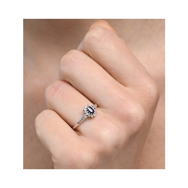 Sapphire 5 x 3mm And Diamond 9K White Gold Ring - Image 4
