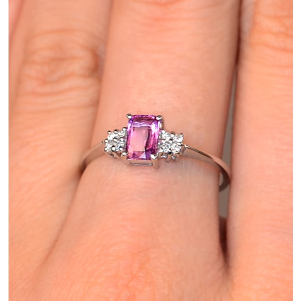 9K White Gold Diamond Pink Sapphire Ring 0.06ct - Image 4
