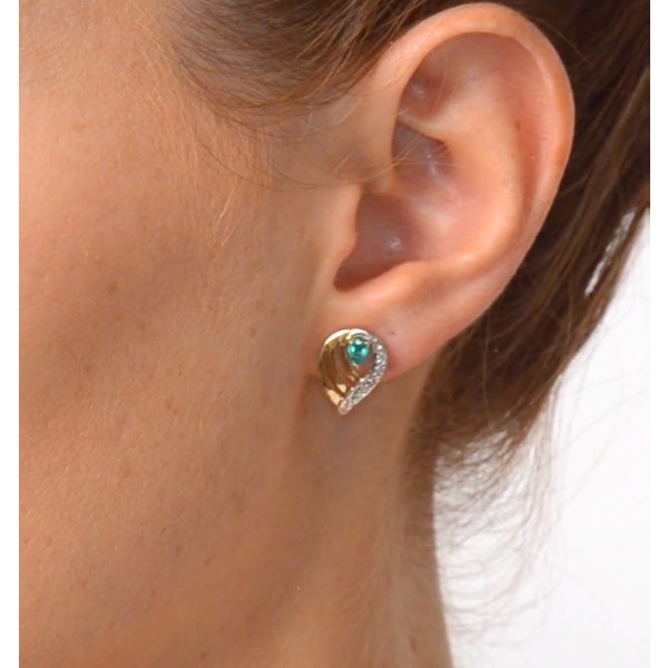 Emerald 4 x 3mm And Diamond 9K Yellow Gold Earrings - Image 3