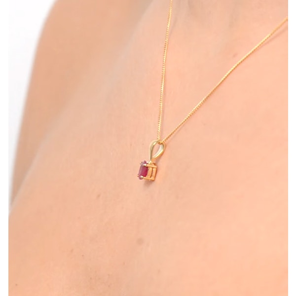 Ruby 5 x 4mm 9K Yellow Gold Pendant Necklace - Image 3