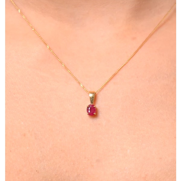 Ruby 5 x 4mm 9K Yellow Gold Pendant Necklace - Image 5