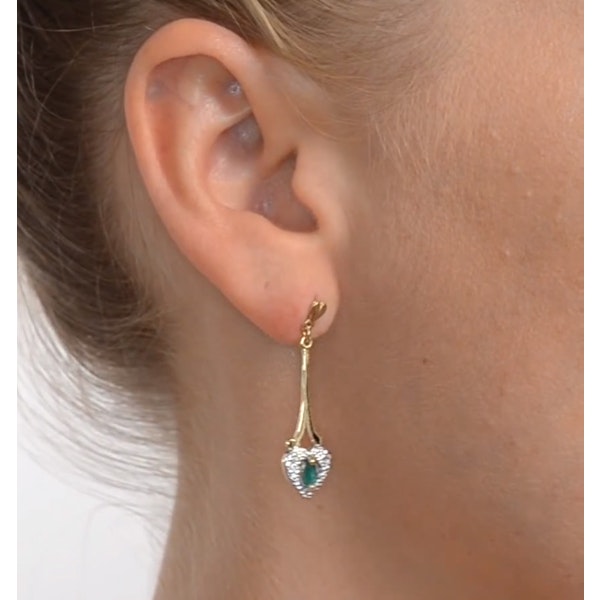Emerald 5 x 3mm And Diamond 9K Yellow Gold Earrings B3263 - Image 4