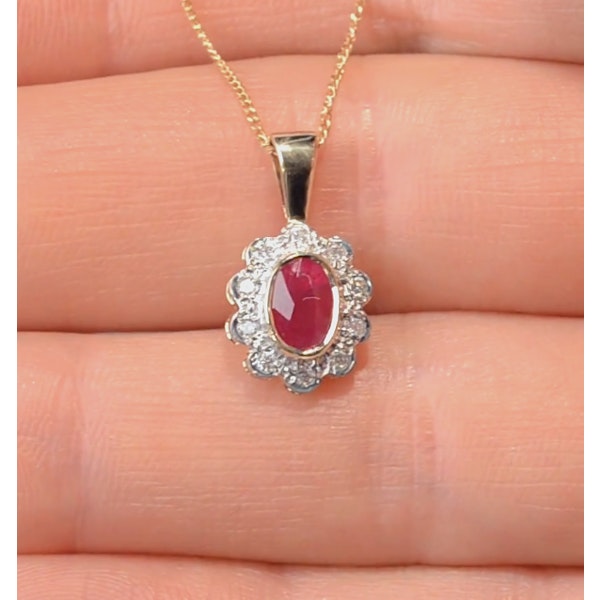 Ruby 6 x 4mm And Diamond 9K Yellow Gold Pendant Necklace B3294 - Image 3