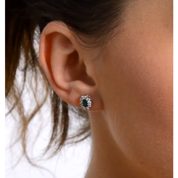 Emerald 5 x 3mm And Diamond 9K White Gold Earrings - Image 2