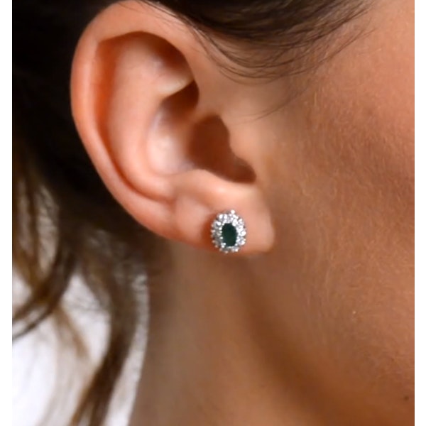 Emerald 5 x 3mm And Diamond 9K White Gold Earrings - Image 3