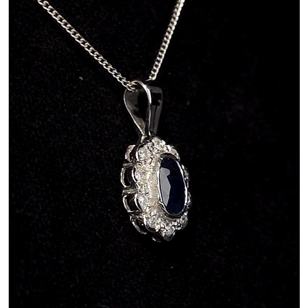 Sapphire 6 x 4 mm And Diamond 9K White Gold Pendant Necklace - Image 2